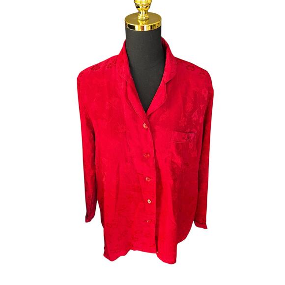 Vintage Firenze Sleepwear Top – Red Floral, Size Large - Picture 1 of 6